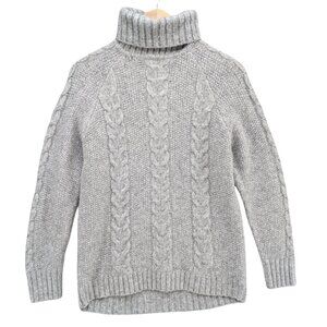 Kari Traa Cable Knit Sweater Womens Light Grey Wool Blend Turtleneck Size S